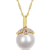 Cheap ❤️ 10 mm-10.5 mm South Sea Cultured Pearl and 1/10 ct. t.w. Diamond Accent Vintage Necklace in 14k Yellow Gold by Belk & Co. 🛒