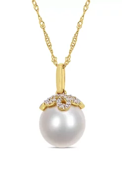 Cheap โค๏ธ 10 mm-10.5 mm South Sea Cultured Pearl and 1/10 ct. t.w. Diamond Accent Vintage Necklace in 14k Yellow Gold by Belk & Co. ๐