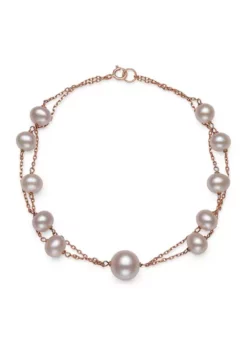 Hot Sale 🔔 5-6 Millimeter Natural Pink Cultured Freshwater Pearl Double Chain Tin-Cup 7.5 inch Bracelet in 14K Rose Gold by Belk & Co. 🎉