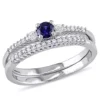 Discount 🛒 1/3 ct. t.g.w. Created Blue and White Sapphire and 1/10 ct. t.w. Diamond Bridal Ring Set in Sterling Silver by Belk & Co. 👏
