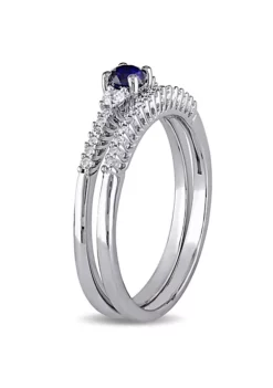 Discount 🛒 1/3 ct. t.g.w. Created Blue and White Sapphire and 1/10 ct. t.w. Diamond Bridal Ring Set in Sterling Silver by Belk & Co. 👏 -DealsBelk & Co. Store Belk 21932