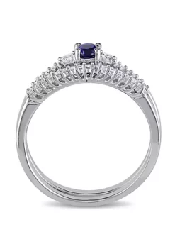 Discount 🛒 1/3 ct. t.g.w. Created Blue and White Sapphire and 1/10 ct. t.w. Diamond Bridal Ring Set in Sterling Silver by Belk & Co. 👏 -DealsBelk & Co. Store Belk 21933