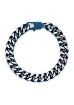 Budget 💯 Stainless Steel 10 Millimeter Curb Chain Bracelet with Blue Ion Plating, 8.5 Inch by Belk & Co. 😍