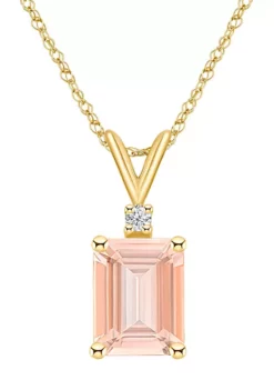 Promo 👏 14K Gold 9x7 Emerald Cut Morganite Diamond Accent Pendant by Belk & Co. ⌛