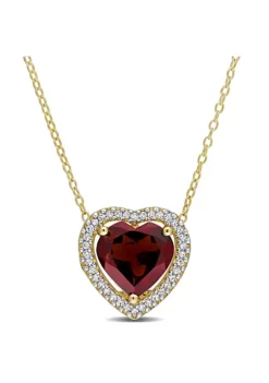 Cheapest 🤩 3.85 ct. t.g.w. Garnet and 1/5 ct. t.w. Diamond Halo Heart Necklace with Chain in Yellow Plated Sterling Silver by Belk & Co. 🥰