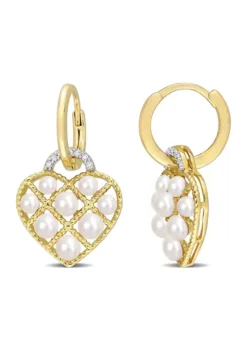 Best reviews of 👏 2.5-3mm Cultured Freshwater Pearl and Diamond Accent Heart Hoop Earrings in Yellow Plated Sterling Silver by Belk & Co. 🎉
