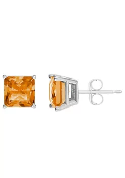Flash Sale ❤️ Sterling Silver 6mm Princess Cut Citrine Stud Earrings by Belk & Co. ✔️