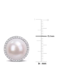 Hot Sale 🛒 12.5-13mm Freshwater Cultured Pearl and 1/2 CT TDW Diamond Halo Stud Earrings in Sterling Silver by Belk & Co. 👏 -DealsBelk & Co. Store Belk 22076