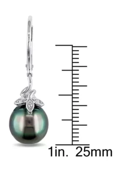 Best Sale ✨ 9-10 Millimeter Tahitian Cultured Pearl and Diamond Accent Leaf Earrings in 10k White Gold by Belk & Co. ⭐ -DealsBelk & Co. Store Belk 22080