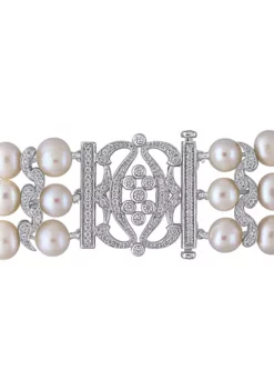 Best Sale 🌟 6.5 - 7 MM White Cultured Freshwater Pearl Bracelet with Cubic Zirconia in Sterling Silver by Belk & Co. ⭐ -DealsBelk & Co. Store Belk 22099
