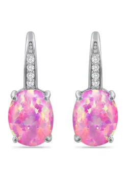 Outlet ๐ 1.75 ct. t.w. Synthetic Pink Opal and White Topaz Lever Back Earrings, Sterling Silver by Belk & Co. ๐