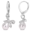 Discount 😉 7.5-8mm Freshwater Cultured Pearl and Diamond Accent Bow Leverback Earrings in Sterling Silver by Belk & Co. 🔔