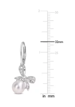 Discount 😉 7.5-8mm Freshwater Cultured Pearl and Diamond Accent Bow Leverback Earrings in Sterling Silver by Belk & Co. 🔔 -DealsBelk & Co. Store Belk 22114