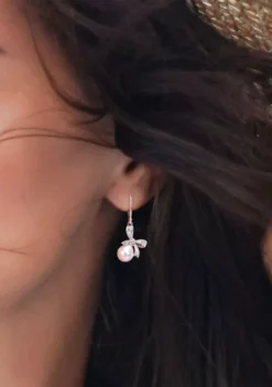 Discount 😉 7.5-8mm Freshwater Cultured Pearl and Diamond Accent Bow Leverback Earrings in Sterling Silver by Belk & Co. 🔔 -DealsBelk & Co. Store Belk 22115