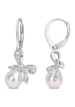 Discount 😉 7.5-8mm Freshwater Cultured Pearl and Diamond Accent Bow Leverback Earrings in Sterling Silver by Belk & Co. 🔔 -DealsBelk & Co. Store Belk 22116
