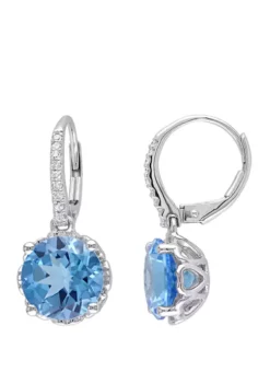 Best Pirce ✔️ 6 ct. t.w. Blue Topaz and 1/10 ct. t.w. Diamond Drop Earrings by Belk & Co. 🔔