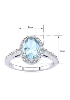 Best Pirce 💯 1cttw Oval Shape Aquamarine and Halo Diamond Ring In Sterling Silver by Belk & Co. 🧨 -DealsBelk & Co. Store Belk 22148
