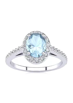 Best Pirce 💯 1cttw Oval Shape Aquamarine and Halo Diamond Ring In Sterling Silver by Belk & Co. 🧨 -DealsBelk & Co. Store Belk 22149