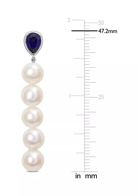 Best Sale ❤️ Lab Created 7-7.5mm Cultured Freshwater Pearl and 2 1/3 CT TGW Created Blue Sapphire Linear Earrings in Sterling Silver by Belk & Co. ✨ 3 Best Sale ❤️ Lab Created 7-7.5mm Cultured Freshwater Pearl and 2 1/3 CT TGW Created Blue Sapphire Linear Earrings in Sterling Silver by Belk & Co. ✨ - Image 3