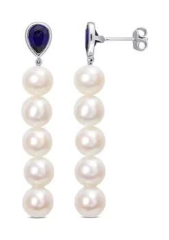 Best Sale ❤️ Lab Created 7-7.5mm Cultured Freshwater Pearl and 2 1/3 CT TGW Created Blue Sapphire Linear Earrings in Sterling Silver by Belk & Co. ✨ 9 Best Sale ❤️ Lab Created 7-7.5mm Cultured Freshwater Pearl and 2 1/3 CT TGW Created Blue Sapphire Linear Earrings in Sterling Silver by Belk & Co. ✨ -DealsBelk & Co. Store Belk 22154