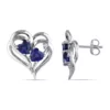 Best Pirce ❤️ Lab Created Diamond and Created Blue Sapphire Heart Earrings in Sterling Silver by Belk & Co. 🛒