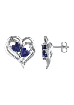Best Pirce ❤️ Lab Created Diamond and Created Blue Sapphire Heart Earrings in Sterling Silver by Belk & Co. 🛒