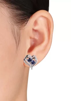 Best Pirce ❤️ Lab Created Diamond and Created Blue Sapphire Heart Earrings in Sterling Silver by Belk & Co. 🛒 -DealsBelk & Co. Store Belk 22159