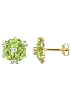 Outlet ๐คฉ 2.8 CT TGW Peridot and 1/4 CT TW Diamond Oval Stud Earrings in 14k Yellow Gold by Belk & Co. โ๏ธ