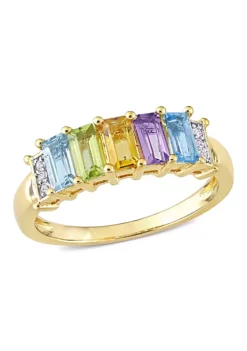 Best deal 😍 Baguette Sky-Blue Topaz Peridot Citrine Rose de France Swiss-Blue Topaz White Topaz Engagement Ring in Yellow Plated Sterling Silver by Belk & Co. ⌛