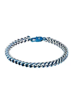 Deals ✨ Stainless Steel 4 Millimeter Foxtail Chain Bracelet with Two-Tone Blue Ion Plating, 8.5 Inch by Belk & Co. 💯