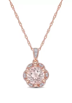 Coupon 😀 1.16 ct. t.w. Morganite and 1/10 ct. t.w. Diamond Accent Flower Necklace in 14K Rose Gold by Belk & Co. ✔️