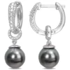 Top 10 🎁 8-8.5mm Black Tahitian Cultured Pearl and Diamond Accent Drop Huggie Earrings in Sterling Silver by Belk & Co. 🔥