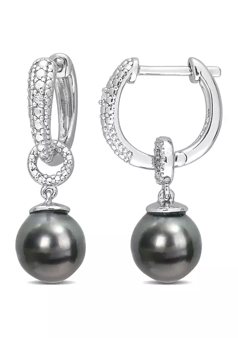 Top 10 🎁 8-8.5mm Black Tahitian Cultured Pearl and Diamond Accent Drop Huggie Earrings in Sterling Silver by Belk & Co. 🔥 1 Top 10 🎁 8-8.5mm Black Tahitian Cultured Pearl and Diamond Accent Drop Huggie Earrings in Sterling Silver by Belk & Co. 🔥