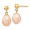 Cheapest 🧨 14K Yellow Gold 7-8mm Pink Rice Freshwater Cultured Pearl Dangle Post Earrings by Belk & Co. 💯