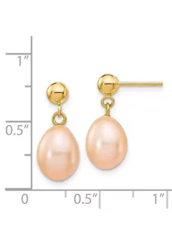 Cheapest 🧨 14K Yellow Gold 7-8mm Pink Rice Freshwater Cultured Pearl Dangle Post Earrings by Belk & Co. 💯 -DealsBelk & Co. Store Belk 22355