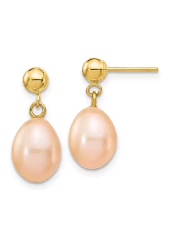 Cheapest 🧨 14K Yellow Gold 7-8mm Pink Rice Freshwater Cultured Pearl Dangle Post Earrings by Belk & Co. 💯 -DealsBelk & Co. Store Belk 22357