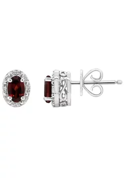 Discount ⭐ Sterling Silver 6x4mm Oval Garnet Diamond Accent Halo Stud Earrings by Belk & Co. 🔔 -DealsBelk & Co. Store Belk 22361