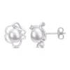 Hot Sale 🎉 Lab Created 7.5-8mm Freshwater Cultured Pearl and Created White Sapphire Floral Stud Earrings in Sterling Silver by Belk & Co. 😉
