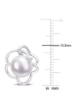 Hot Sale 🎉 Lab Created 7.5-8mm Freshwater Cultured Pearl and Created White Sapphire Floral Stud Earrings in Sterling Silver by Belk & Co. 😉 -DealsBelk & Co. Store Belk 22368