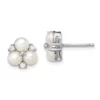 Top 10 😀 Sterling Silver Rhodium-plated 5-6mm White Freshwater Cultured 3-Pearl Cubic Zirconia Post Earrings by Belk & Co. 🥰