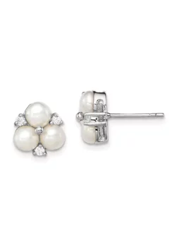 Top 10 😀 Sterling Silver Rhodium-plated 5-6mm White Freshwater Cultured 3-Pearl Cubic Zirconia Post Earrings by Belk & Co. 🥰 -DealsBelk & Co. Store Belk 22406