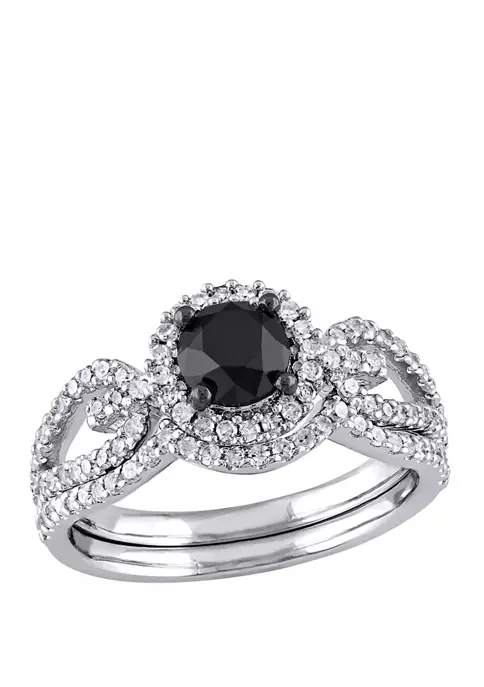 Buy 🎁 1.5 ct. t.w. Black and White Diamond Halo Crossover Bridal Set in 10K White Gold by Belk & Co. 🎁 1 Buy 🎁 1.5 ct. t.w. Black and White Diamond Halo Crossover Bridal Set in 10K White Gold by Belk & Co. 🎁