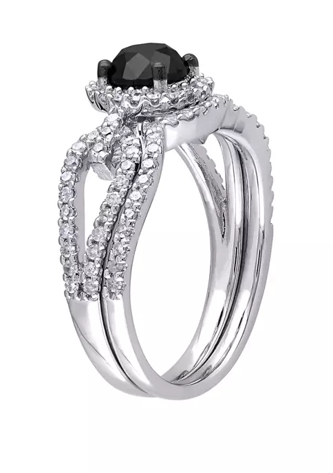 Buy 🎁 1.5 ct. t.w. Black and White Diamond Halo Crossover Bridal Set in 10K White Gold by Belk & Co. 🎁 2 Buy 🎁 1.5 ct. t.w. Black and White Diamond Halo Crossover Bridal Set in 10K White Gold by Belk & Co. 🎁 - Image 2