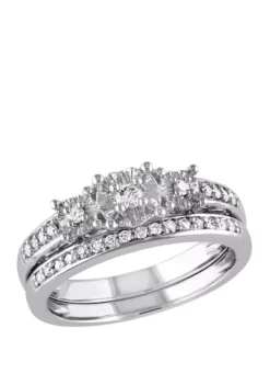 Best Sale 😉 2 Piece 1/4 ct. t.w. Diamond 3 Stone Bridal Set in 10k White Gold by Belk & Co. 💯 -DealsBelk & Co. Store Belk 22438