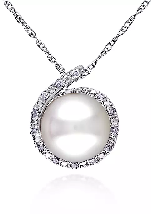 Wholesale 💯 10k White Gold Cultured Freshwater Pearl and Diamond Pendant by Belk & Co. 🔔 3 Wholesale 💯 10k White Gold Cultured Freshwater Pearl and Diamond Pendant by Belk & Co. 🔔 - Image 3