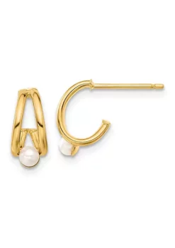 Coupon ๐คฉ 14K Yellow Gold Polished Freshwater Cultured Pearl J-Hoop Earrings by Belk & Co. โ