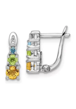Best Pirce ⭐ 3/4 ct. t.w. Peridot, Citrine, Swiss Blue Topaz and White Topaz Hinged Earrings in Rhodium-Plated Sterling Silver by Belk & Co. 🔥 -DealsBelk & Co. Store Belk 22489