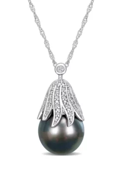 Best deal 💯 10-11mm Black Tahitian Cultured Pearl & Diamond Accent Pendant with Chain in 14k White Gold by Belk & Co. 👏