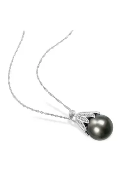Best deal 💯 10-11mm Black Tahitian Cultured Pearl & Diamond Accent Pendant with Chain in 14k White Gold by Belk & Co. 👏 -DealsBelk & Co. Store Belk 22522