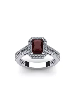 Best Pirce 👍 1 1/2cttw Octagon Shape Garnet and Halo Diamond Ring In Sterling Silver by Belk & Co. 🤩